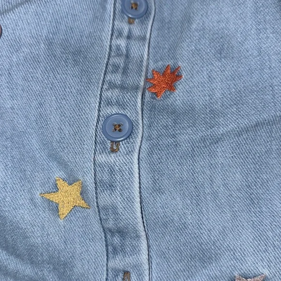 Mini Boden Embroidered Stars Button Pinafore Dress, EUC, size 7-8 - Picture 3 of 6